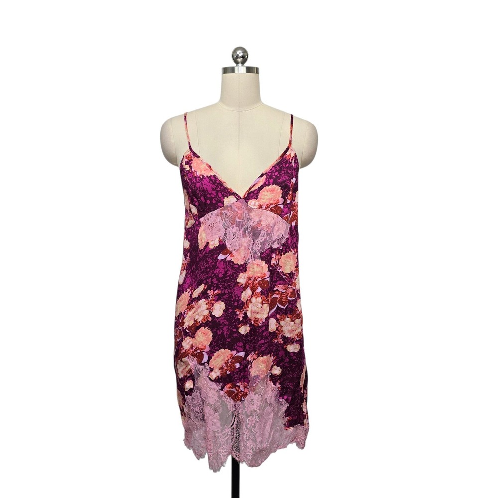 Intimately Free People Floral Lace Trim Slip Dress Purple Pink Size Medium Y2K